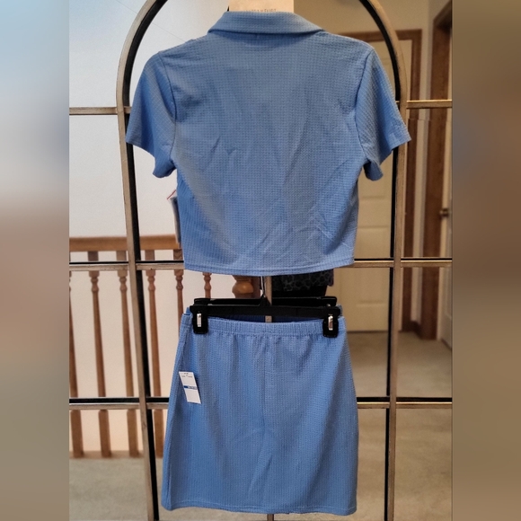 Ulta Flirt Blue Button Up Crop Top & Mini Skirt Set - Picture 6 of 12